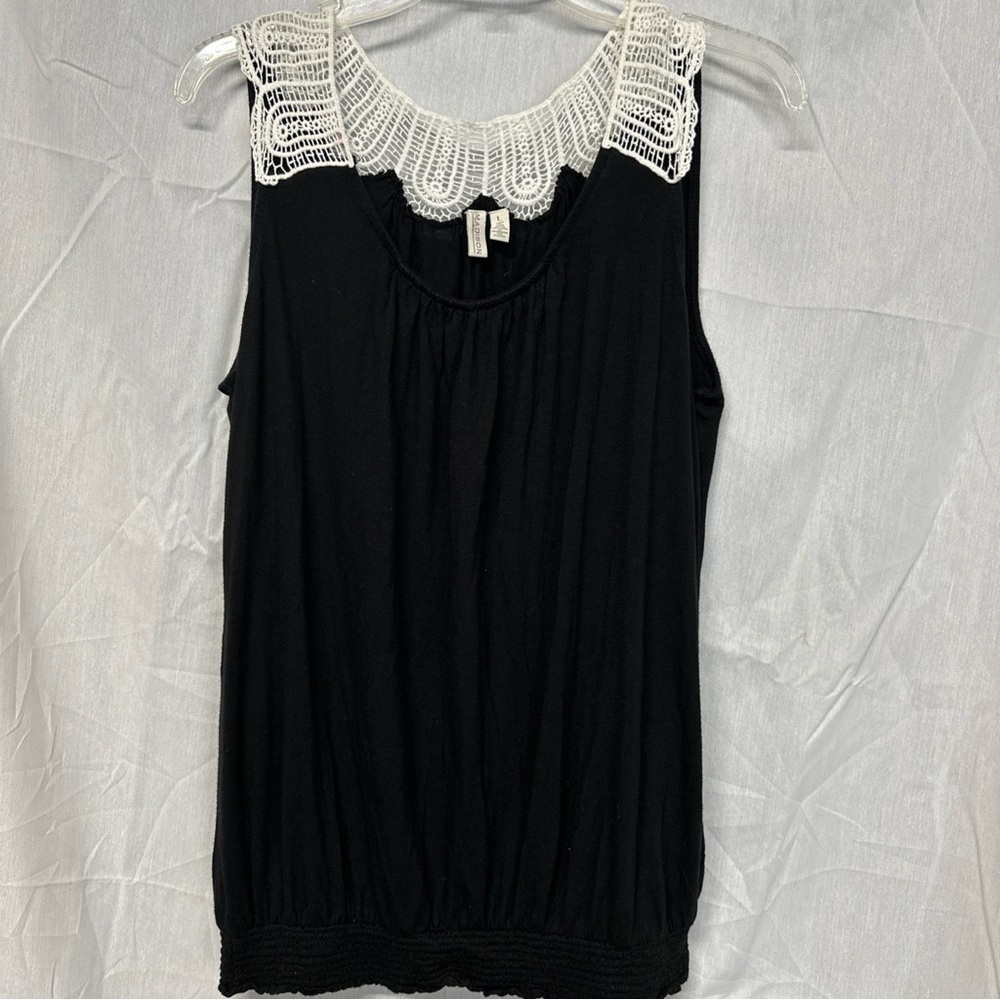 Madison Black Top with White Lace Accent